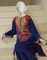 BLUE RAW SILK DIGITAL PRINTED 2PC STITCHED