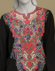 BLACK RAW SILK DIGITAL PRINTED 2PC STITCHED
