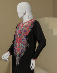 BLACK RAW SILK DIGITAL PRINTED 2PC STITCHED