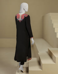 BLACK RAW SILK DIGITAL PRINTED 2PC STITCHED