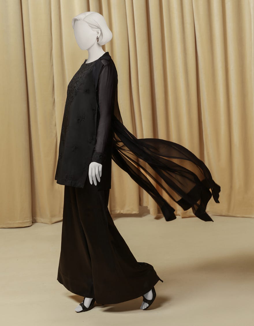 BLACK CHIFFON EMBROIDERED 2PC STITCHED