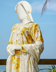 BEIGE-YELLOW LAWN 3PC UNSTITCHED |  JLAWN-S-22-165 Daisuke
