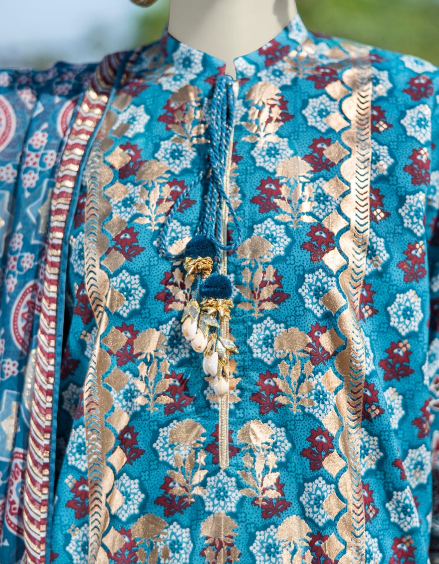 BLUE LAWN PRINTED 3PC STITCHED | JLAWN-S-25-004