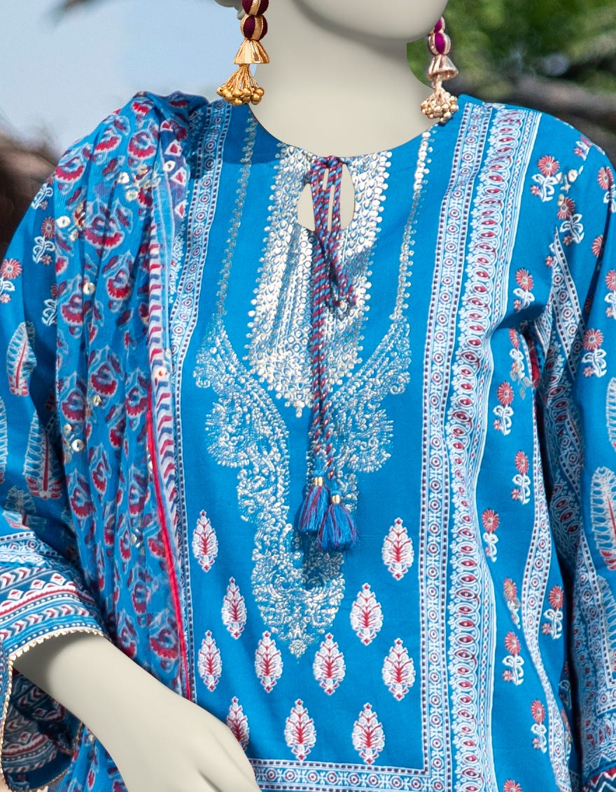 BLUE LAWN PRINTED 3PC STITCHED | JLAWN-S-25-005