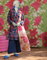BLUE LAWN PRINTED 3PC STITCHED | JLAWN-S-25-007