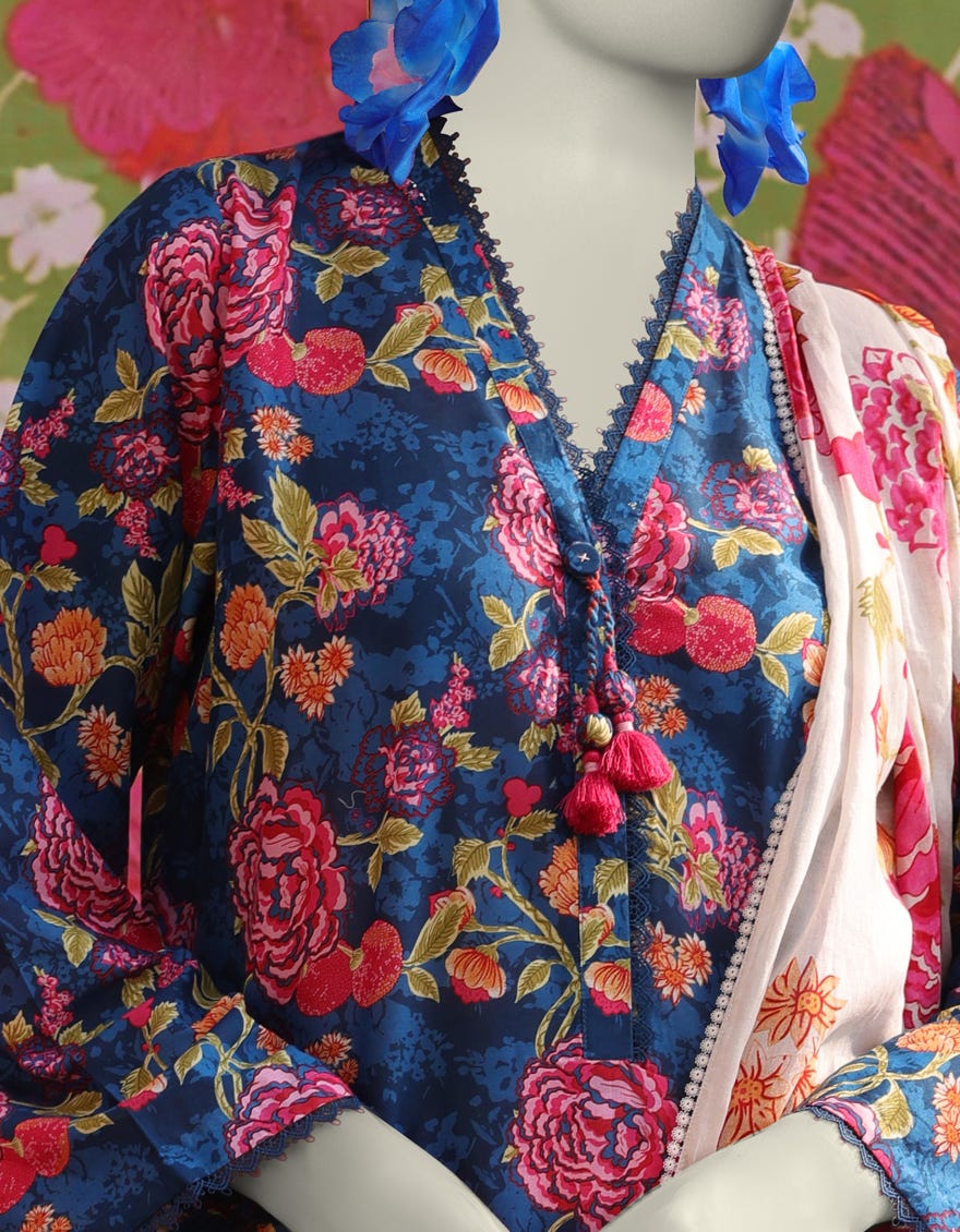 BLUE LAWN PRINTED 3PC STITCHED | JLAWN-S-25-007