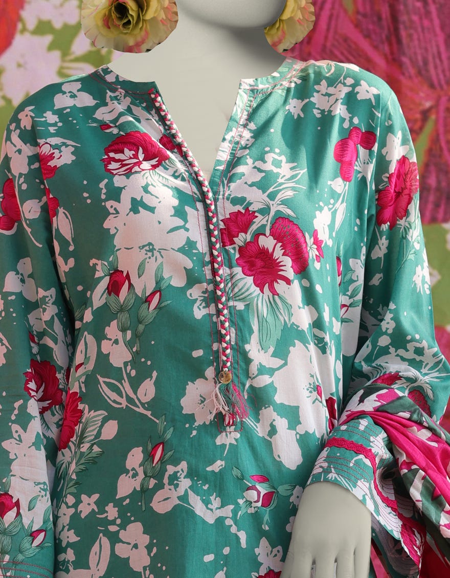 GREEN LAWN PRINTED 3PC STITCHED | JLAWN-S-25-012