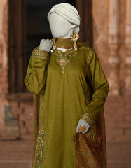 GREEN DOBBY EMBROIDERED 3PC STITCHED | JLAWN-S-25-013