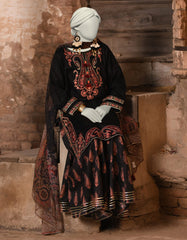 BLACK DOBBY EMBROIDERED 3PC STITCHED | JLAWN-S-25-016