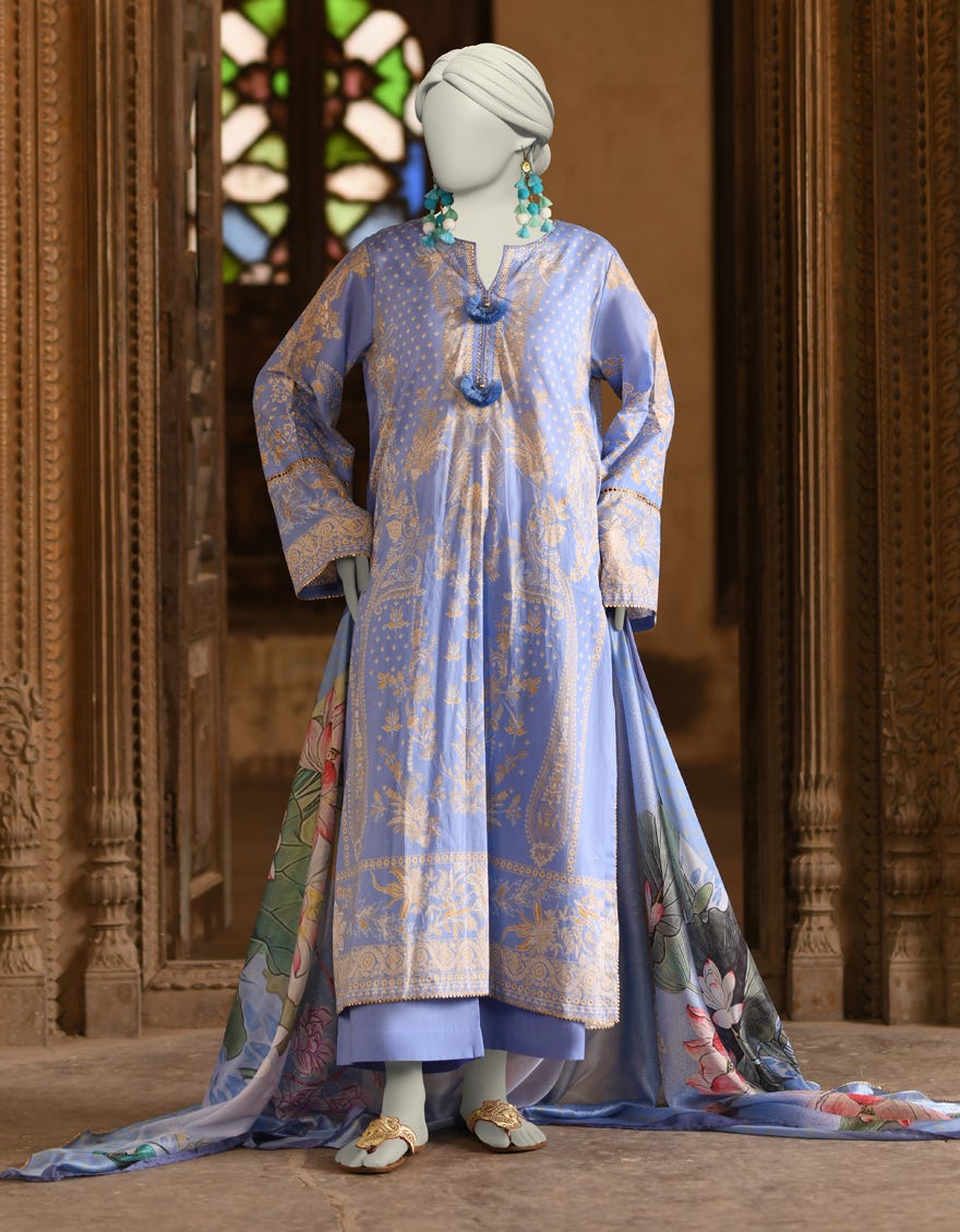 BLUE LAWN PRINTED 3PC STITCHED | JLAWN-S-25-021