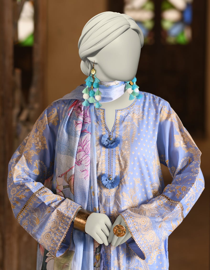 BLUE LAWN PRINTED 3PC STITCHED | JLAWN-S-25-021