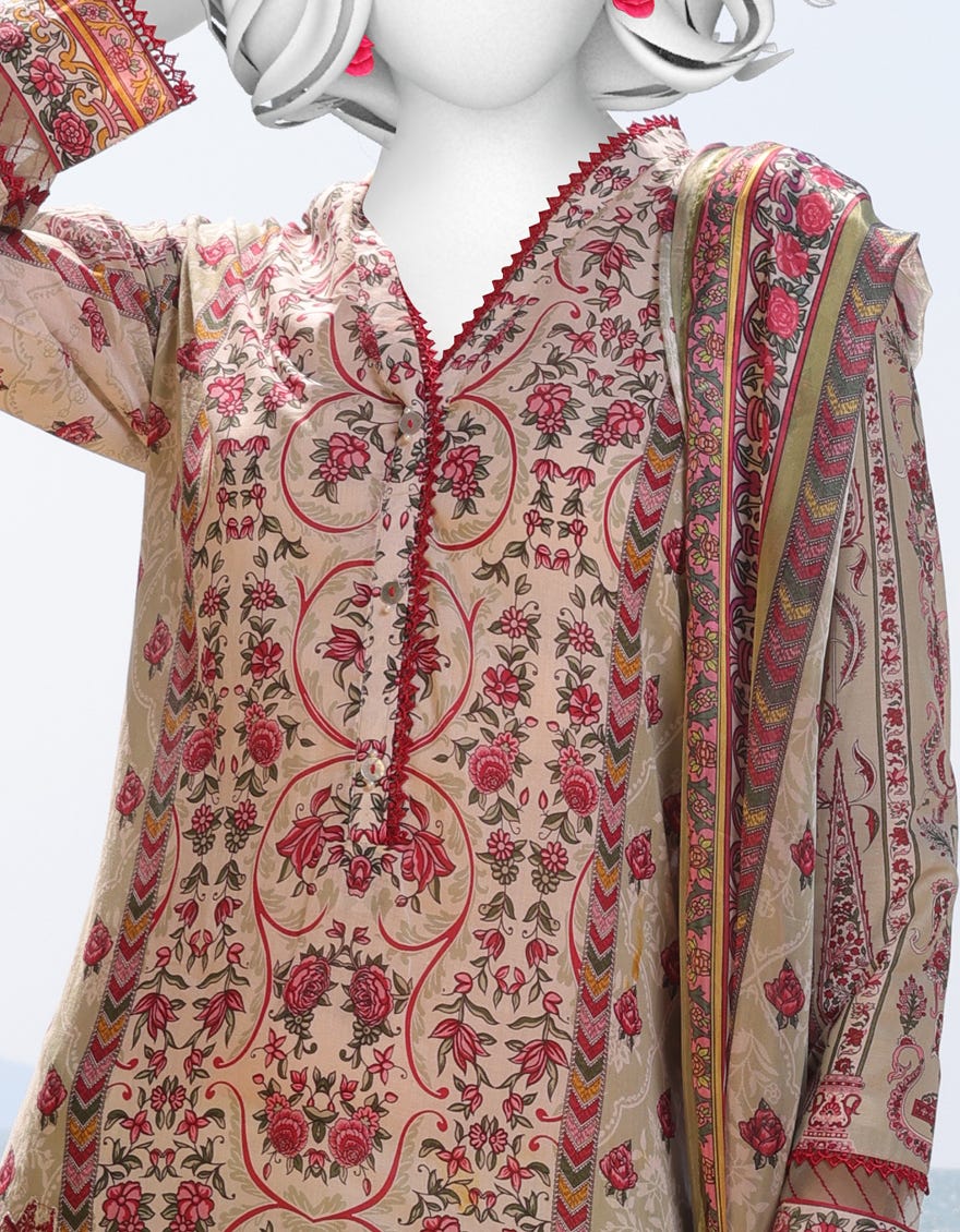 GREEN LAWN EMBROIDERED 3PC STITCHED | JLAWN-S-25-040