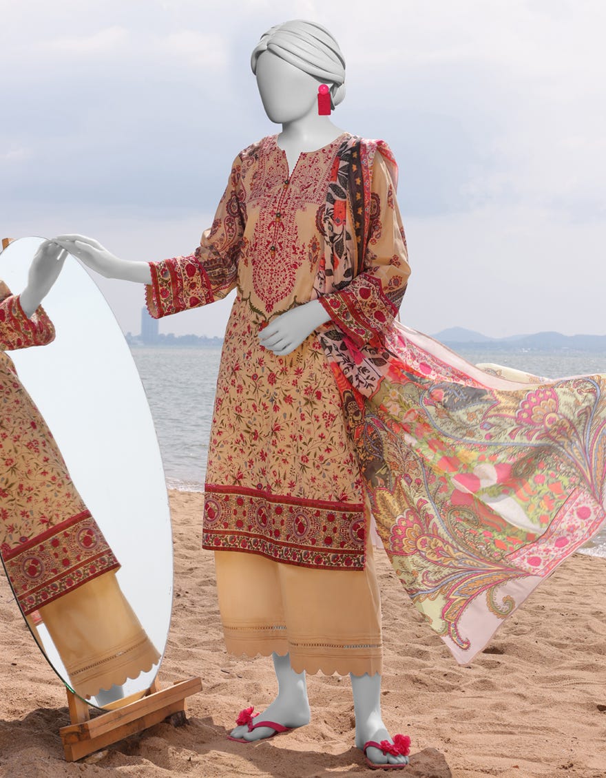 BEIGE LAWN EMBROIDERED 3PC STITCHED | JLAWN-S-25-042