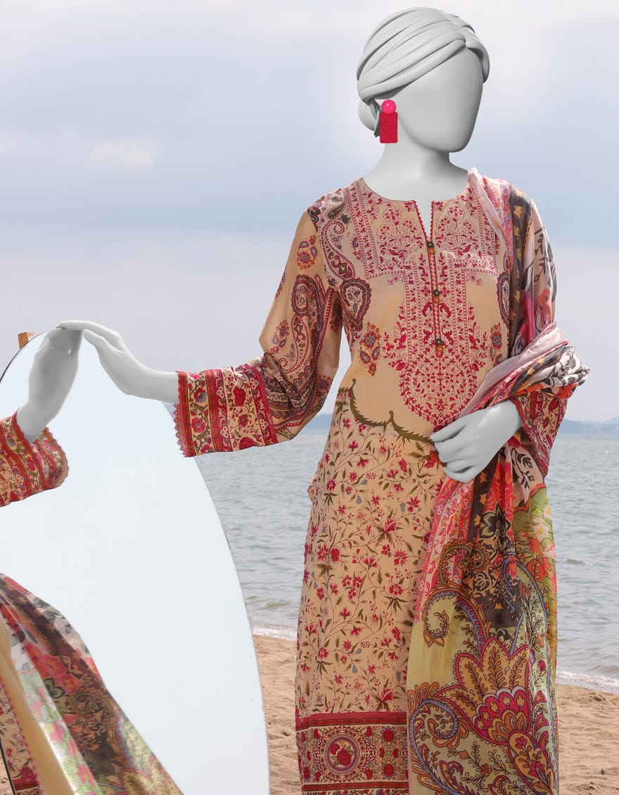 BEIGE LAWN EMBROIDERED 3PC STITCHED | JLAWN-S-25-042