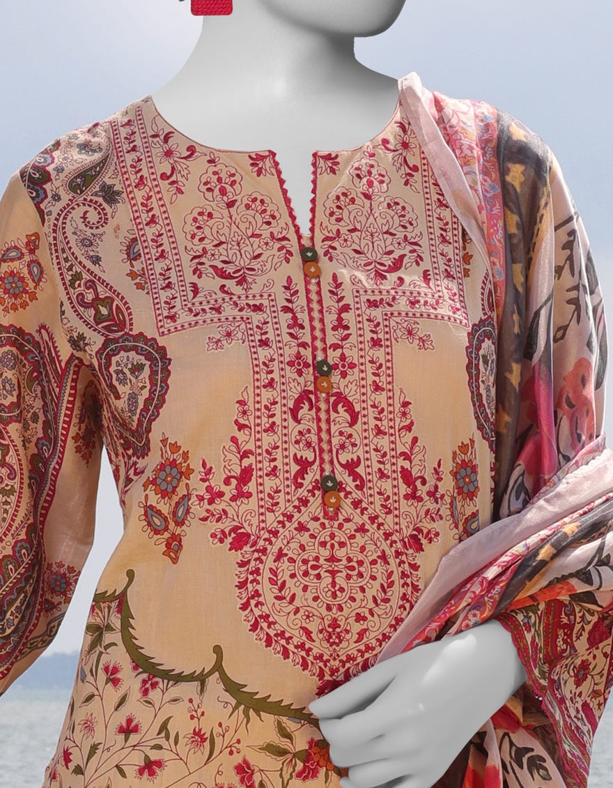 BEIGE LAWN EMBROIDERED 3PC STITCHED | JLAWN-S-25-042