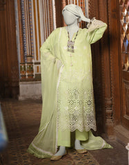 GREEN SCHIFFLI LAWN 3PC STITCHED | JLAWN-S-25-043