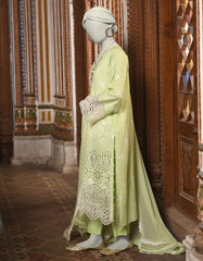GREEN SCHIFFLI LAWN 3PC STITCHED | JLAWN-S-25-043