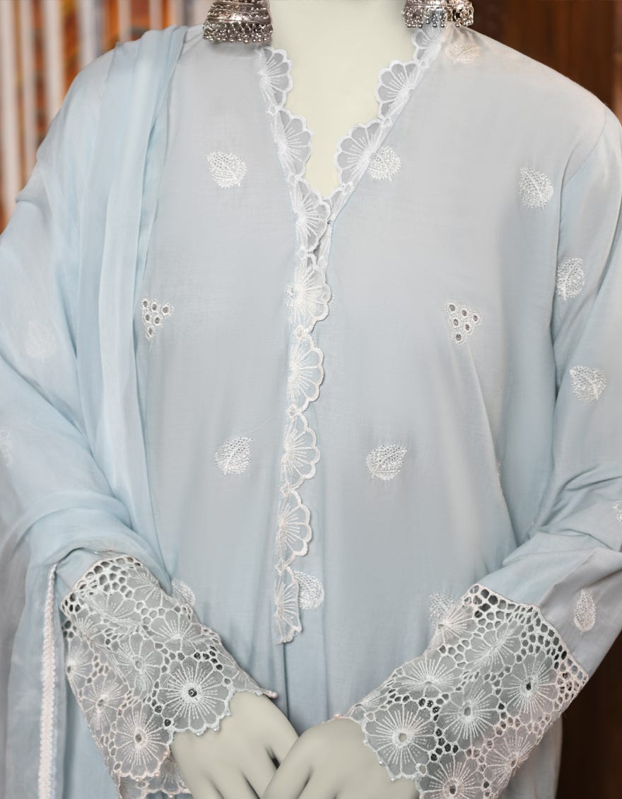 BLUE LAWN SCHIFFLI 3PC STITCHED | JLAWN-S-25-046