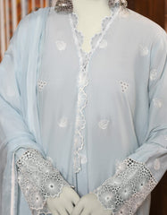 BLUE LAWN SCHIFFLI 3PC STITCHED | JLAWN-S-25-046