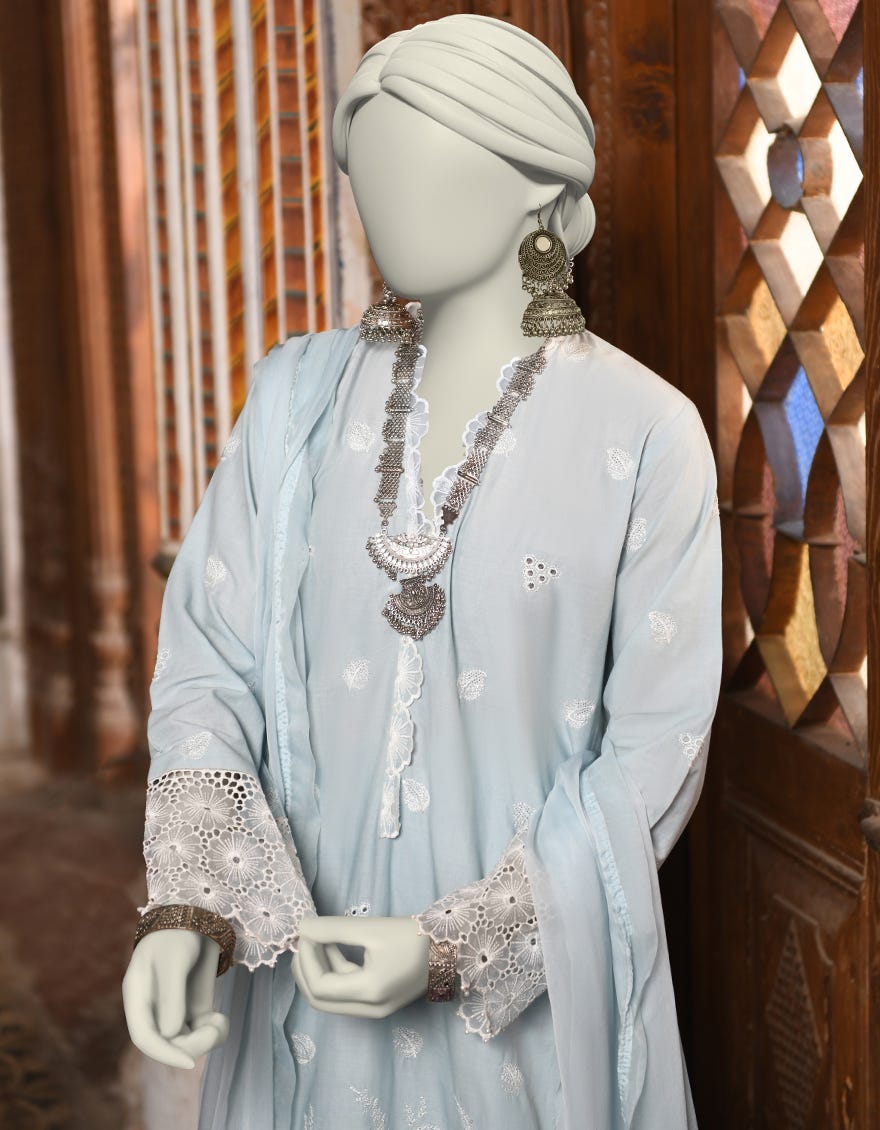 BLUE LAWN SCHIFFLI 3PC STITCHED | JLAWN-S-25-046