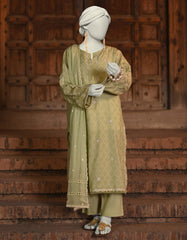 GREEN DOBBY EMBROIDERED 3PC STITCHED | JLAWN-S-25-051