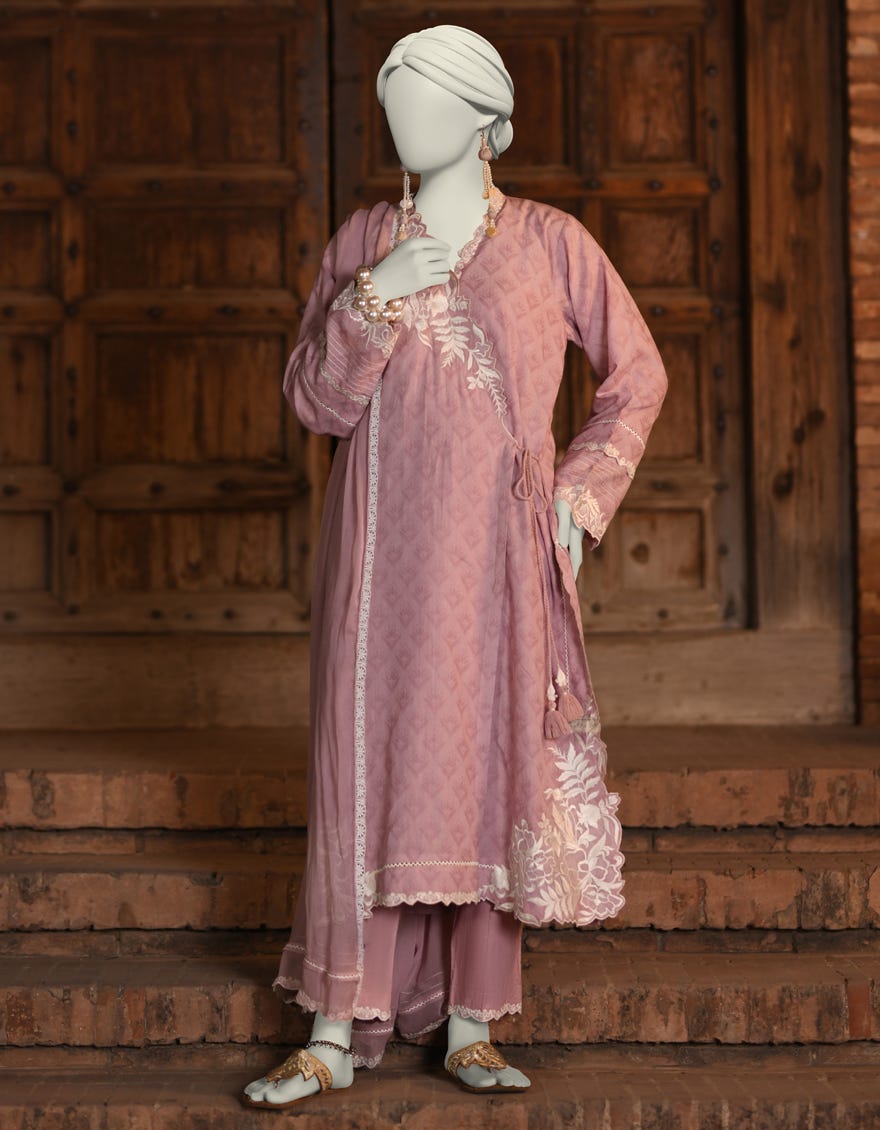 PINK DOBBY EMBROIDERED 3PC STITCHED | JLAWN-S-25-052