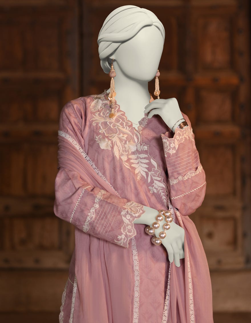 PINK DOBBY EMBROIDERED 3PC STITCHED | JLAWN-S-25-052