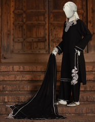 BLACK DOBBY EMBROIDERED 3PC STITCHED | JLAWN-S-25-054