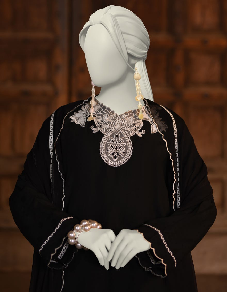 BLACK DOBBY EMBROIDERED 3PC STITCHED | JLAWN-S-25-054