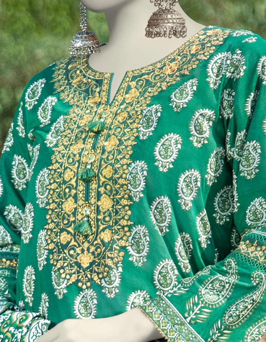 GREEN LAWN EMBROIDERED 3PC STITCHED | JLAWN-S-25-055