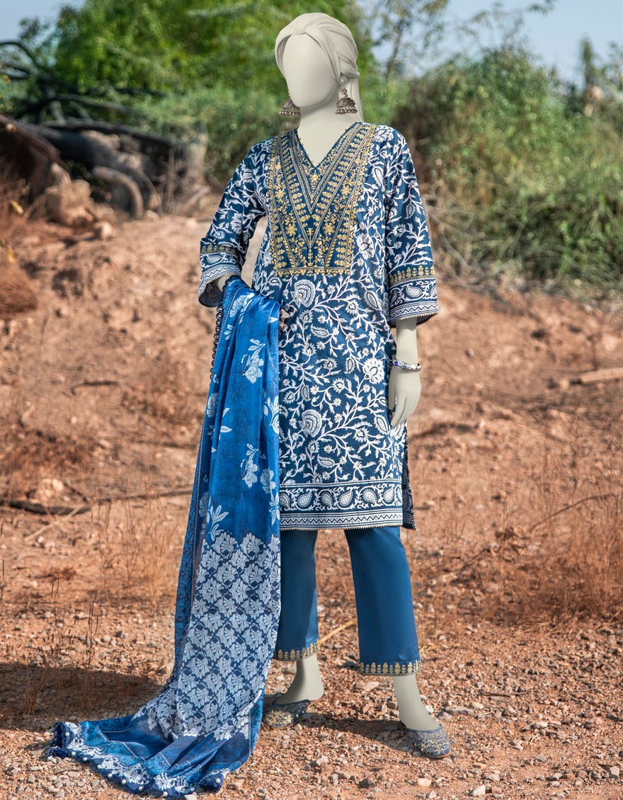 BLUE LAWN EMBROIDERED 3PC STITCHED | JLAWN-S-25-056