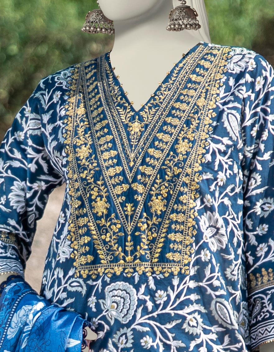 BLUE LAWN EMBROIDERED 3PC STITCHED | JLAWN-S-25-056