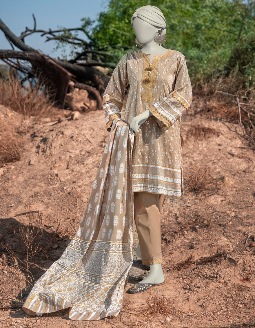 BEIGE LAWN EMBROIDERED 3PC STITCHED | JLAWN-S-25-058