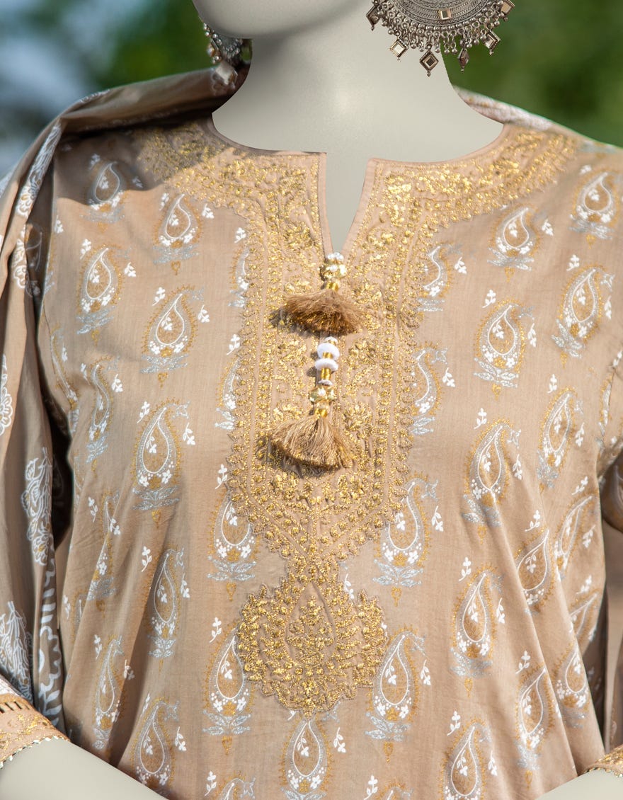 BEIGE LAWN EMBROIDERED 3PC STITCHED | JLAWN-S-25-058