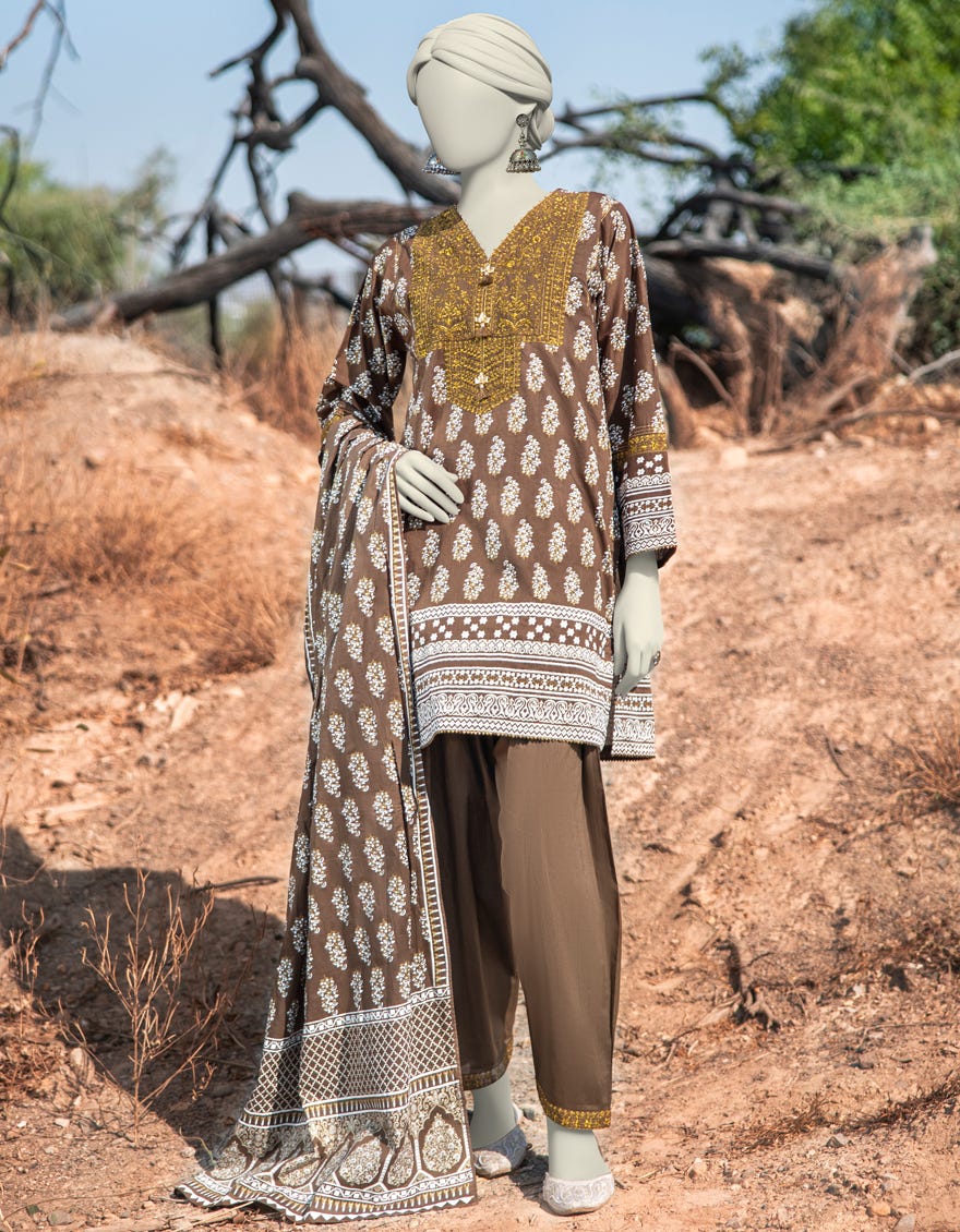 BROWN LAWN EMBROIDERED 3PC STITCHED | JLAWN-S-25-059