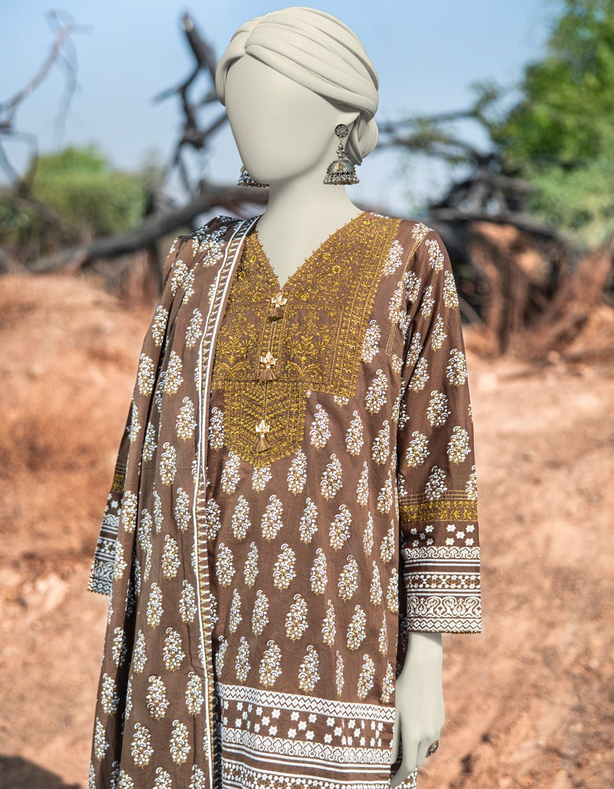BROWN LAWN EMBROIDERED 3PC STITCHED | JLAWN-S-25-059
