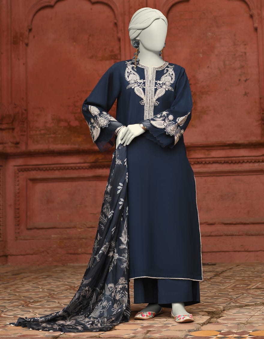 BLUE LAWN EMBROIDERED 3PC STITCHED | JLAWN-S-25-063