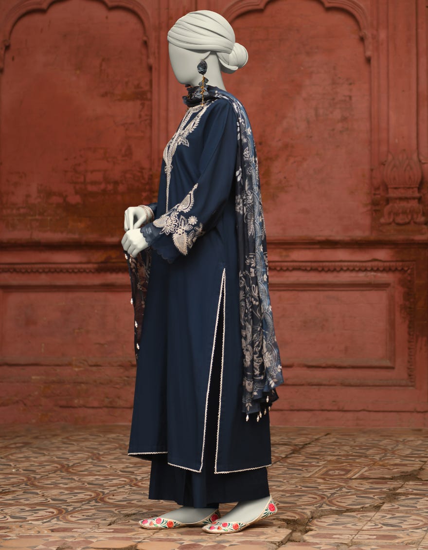 BLUE LAWN EMBROIDERED 3PC STITCHED | JLAWN-S-25-063
