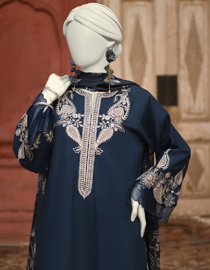 BLUE LAWN EMBROIDERED 3PC STITCHED | JLAWN-S-25-063