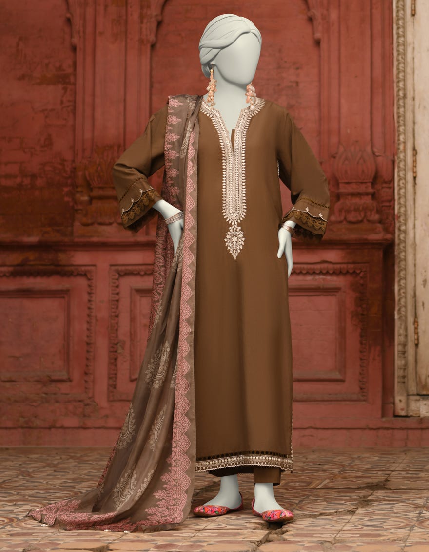 BROWN LAWN EMBROIDERED 3PC STITCHED | JLAWN-S-25-064