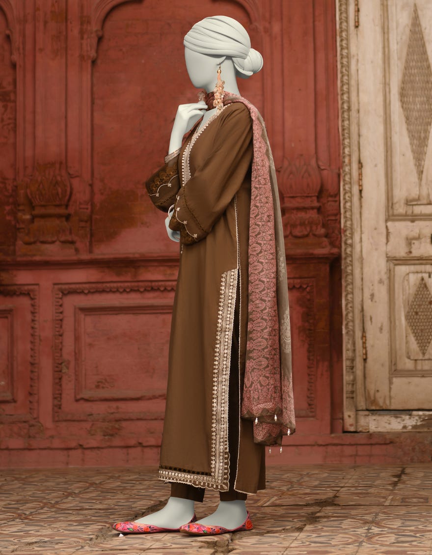 BROWN LAWN EMBROIDERED 3PC STITCHED | JLAWN-S-25-064