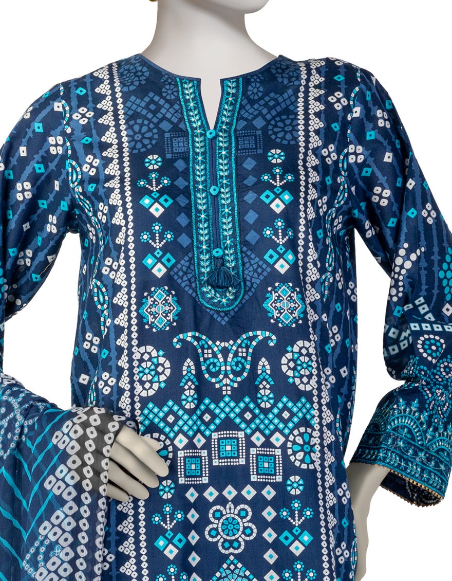 BLUE LAWN EMBROIDERED 3PC STITCHED