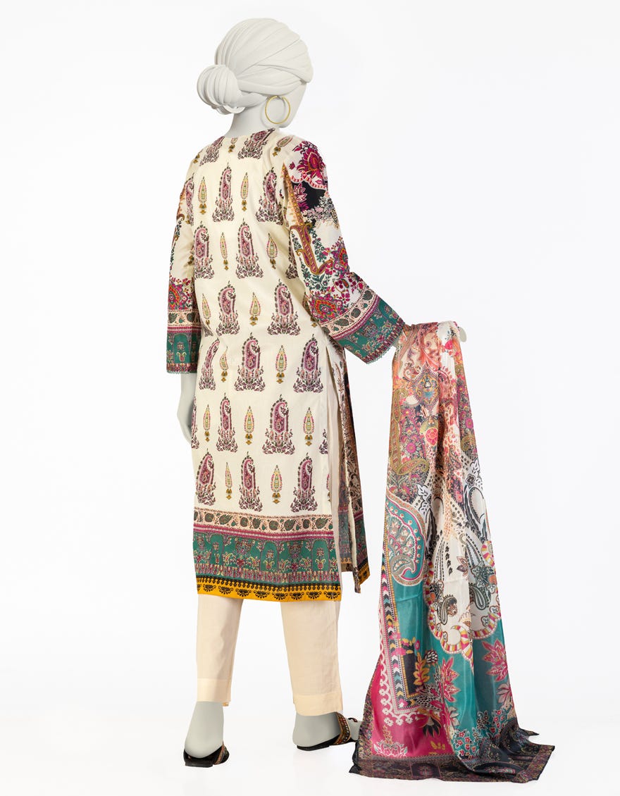 CREAM LAWN EMBROIDERED 3PC STITCHED