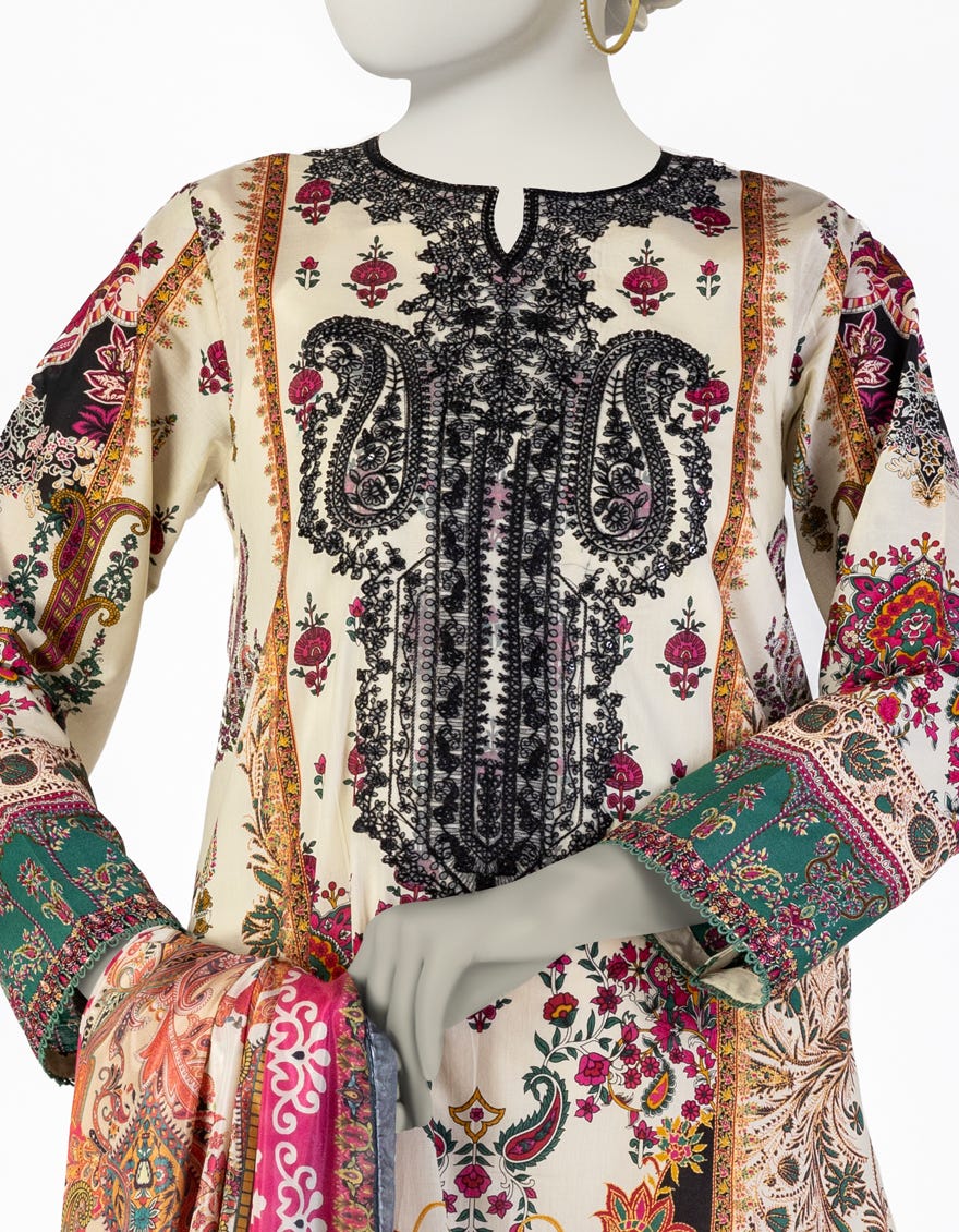 CREAM LAWN EMBROIDERED 3PC STITCHED