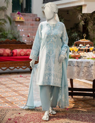 BLUE COTTON SILK EMBROIDERED 3PC STITCHED
