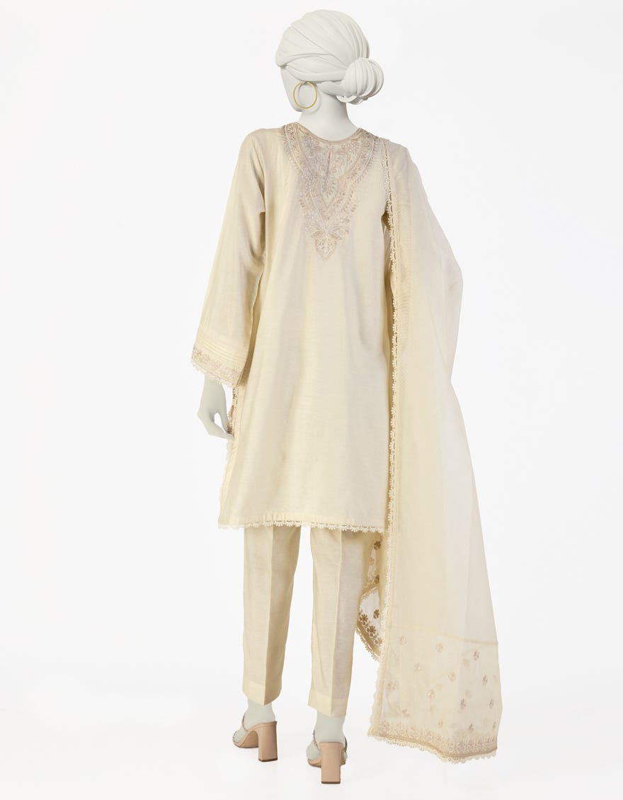 BEIGE COTTON SILK EMBROIDERED 3PC STITCHED