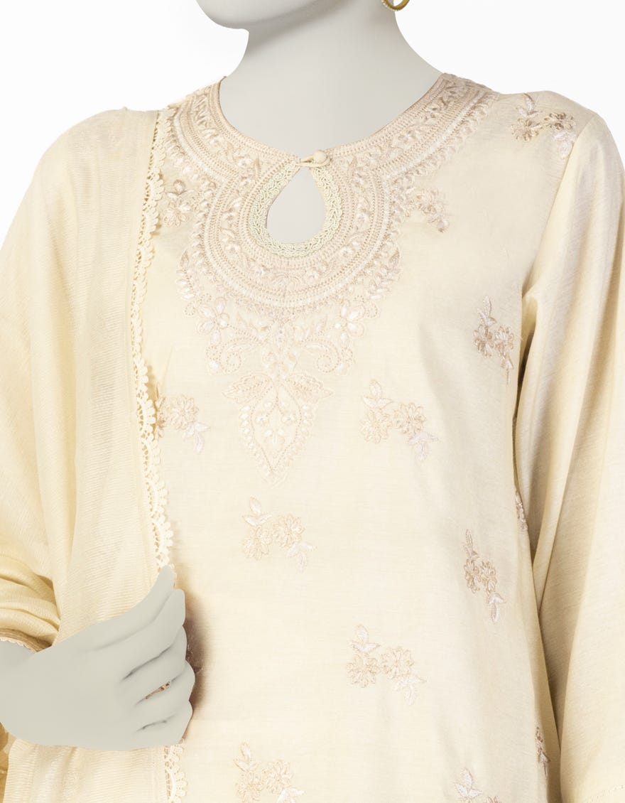 BEIGE COTTON SILK EMBROIDERED 3PC STITCHED
