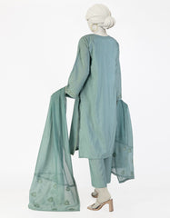 GREEN COTTON SILK EMBROIDERED 3PC STITCHED