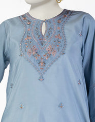 BLUE COTTON SILK EMBROIDERED 3PC STITCHED