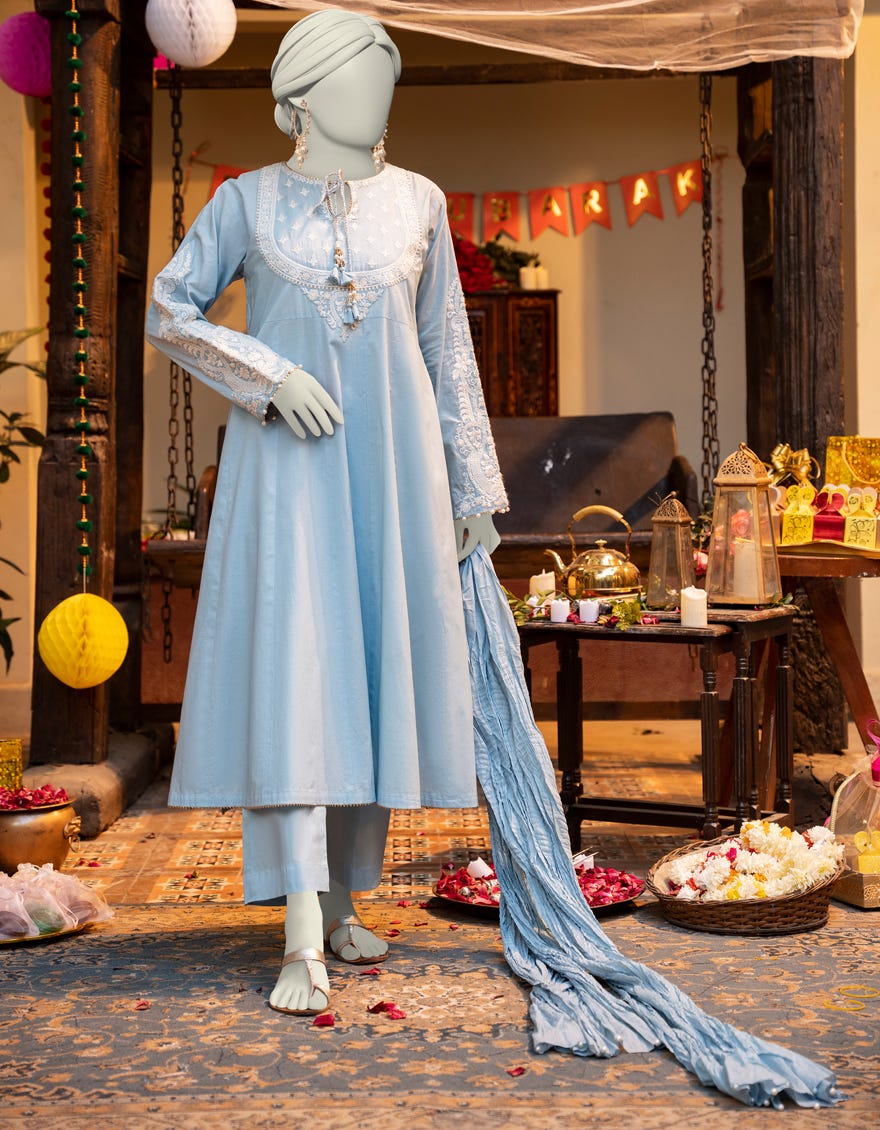 BLUE LAWN EMBROIDERED 3PC STITCHED